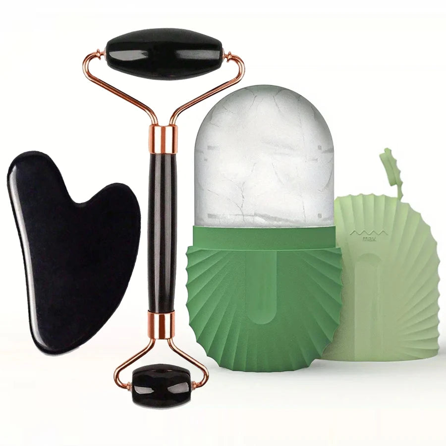 Ice Roller & Gua Sha Facial Massage Set — Depuff, Sculpt & Glow